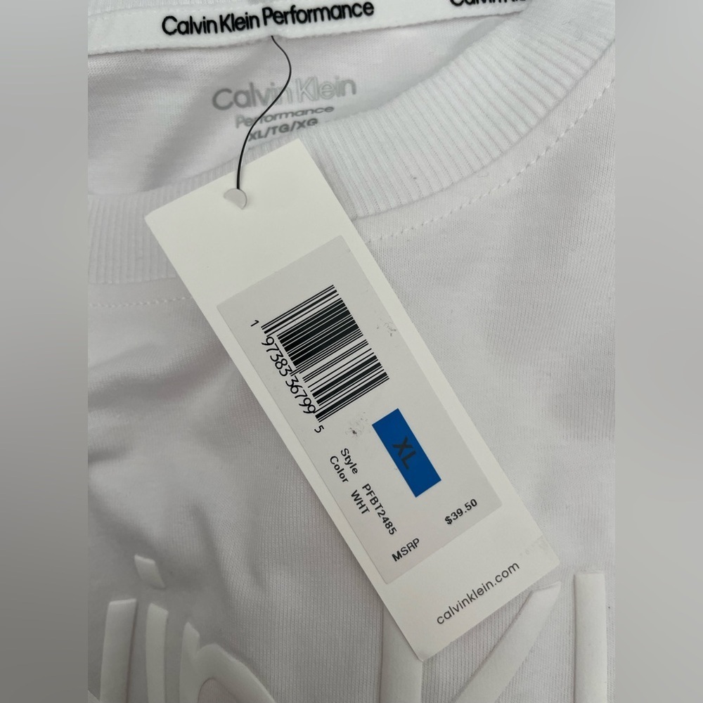 Calvin Klein White Cotton T-shirt Puff Letter Boxy Size XL NWT Classic 90s Y2K - Picture 5 of 7